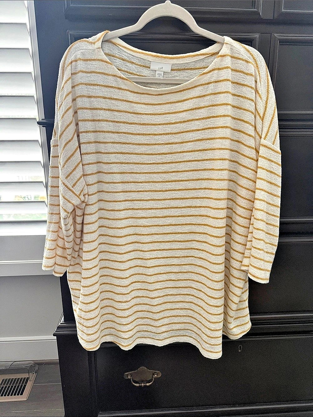 J Jill Striped Cotton Long Sleeve Top in White & Yellow XL Like New